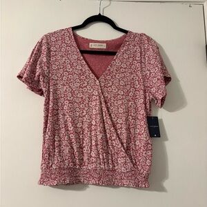 Lucky Brand Pink Floral Wrap Blouse